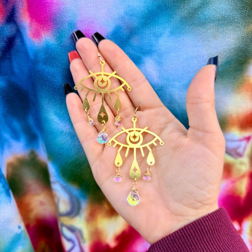 Crybaby Sparkle Teardrop Eye Dangle Earrings- Gold or Silver